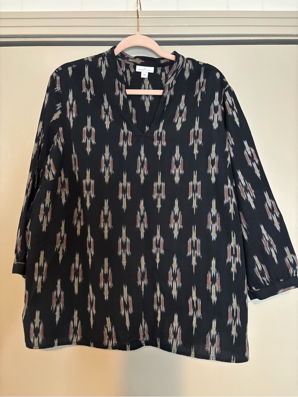 J. Jill PureJill Elements Black Ikat-Pattern V-Neck Tunic size XL